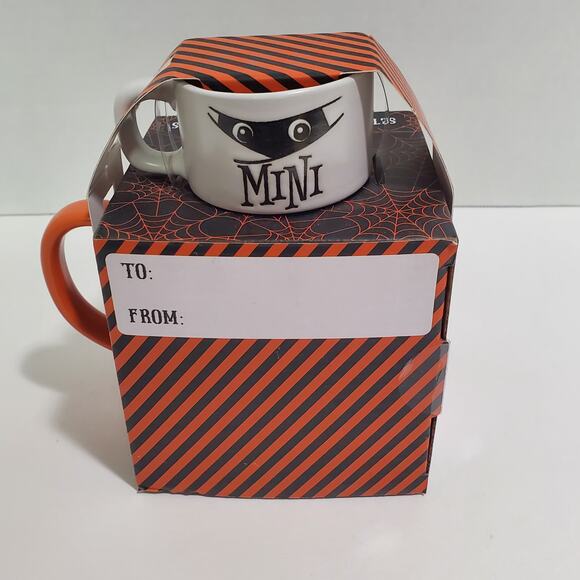 Halloween Mummy & Mini Mug Set Coffee Tea Cup Orange White Holiday Gift New - Picture 5 of 12